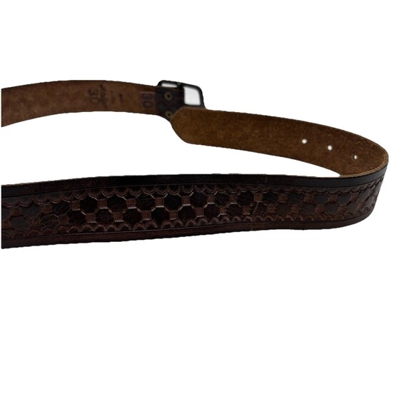 Lucky Brand Vtg Tooled Leather Belt Sz 30 Brown Textured Geometric  Western - Picture 7 of 8